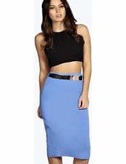 boohoo Metal Belt Scuba Midi Skirt - mid blue azz12811