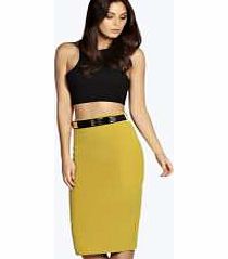 boohoo Metal Belt Scuba Midi Skirt - olive azz12811