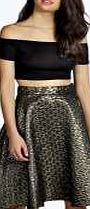 boohoo Metallic Jacquard Midi Skirt - gold azz21745