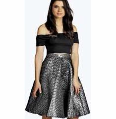 boohoo Metallic Jacquard Midi Skirt - silver azz21745