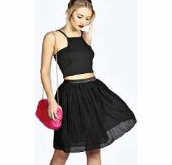 boohoo Metallic Pleated Midi Skirt - black azz21768