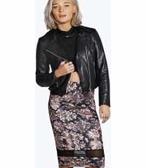 boohoo Mia Printed Scuba Mesh Hem Insert Midi Skirt -