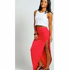 boohoo Micha Ruched Side Jersey Maxi Skirt - lipstick