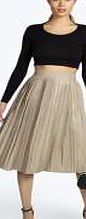 boohoo Midi Length Pleated PU Skirt - grey azz25500