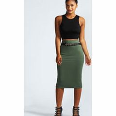 boohoo Mindy Midi Skirt - khaki azz49276