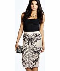 boohoo Mocha Lace Print Scuba Midi Skirt - mocha azz16777