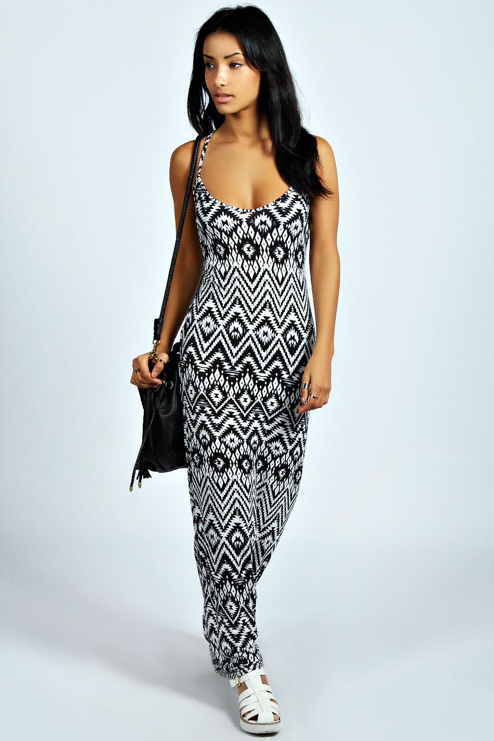 Mollie Aztec Monochrome Strappy Low Back