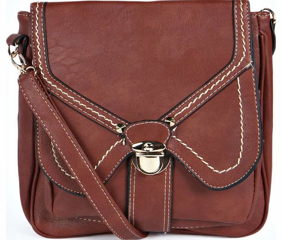 Molly Paneled Satchel Cross Body Bag - tan