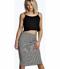 boohoo Mono Stripe Ribbed Midi Skirt - multi azz08157