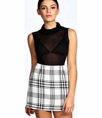 boohoo Monochrome Check Woven A Line Mini Skirt - white