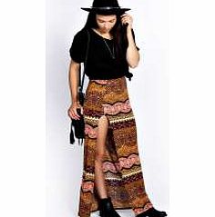 boohoo Nadia Tribal Print Side Split Maxi Skirt - multi