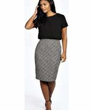 boohoo Naomi Fine Dogtooth Woven Midi Skirt - grey