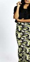 boohoo Neon Brush Print Jersey Maxi Skirt - black