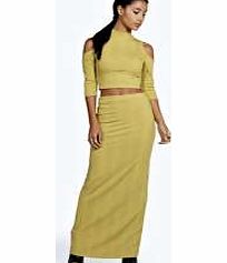 boohoo Norah Rib Detail Maxi Skirt - olive azz21365