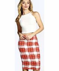 boohoo Pastel Check Textured Midi Skirt - coral azz12177