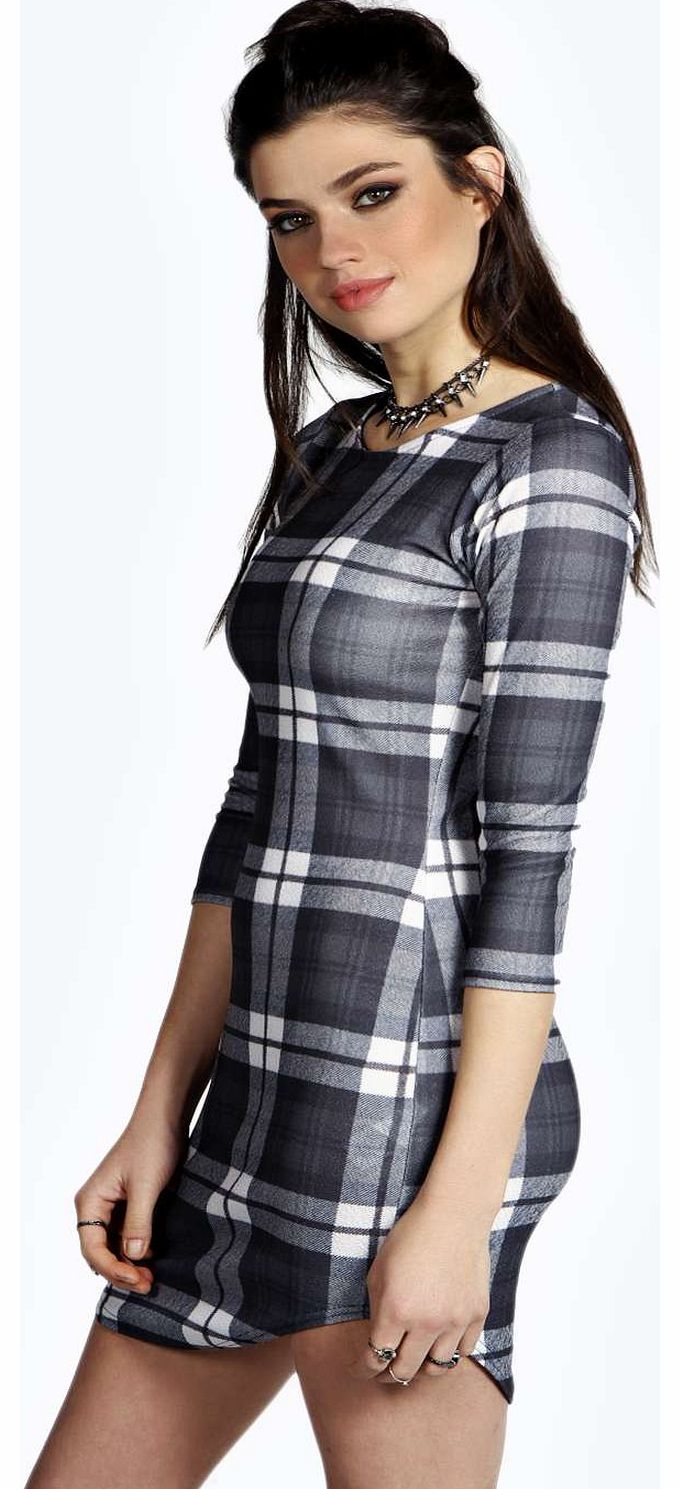 Penny Checked Curved Hem Bodycon Dress - multi