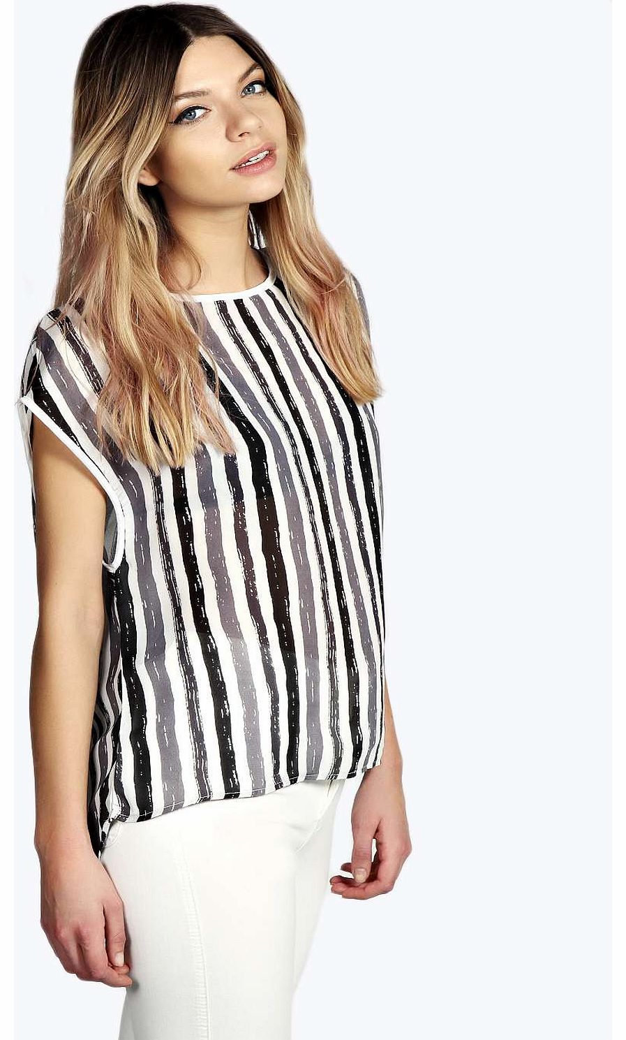 Penny Contrast Stripe Dip Back Top - multi