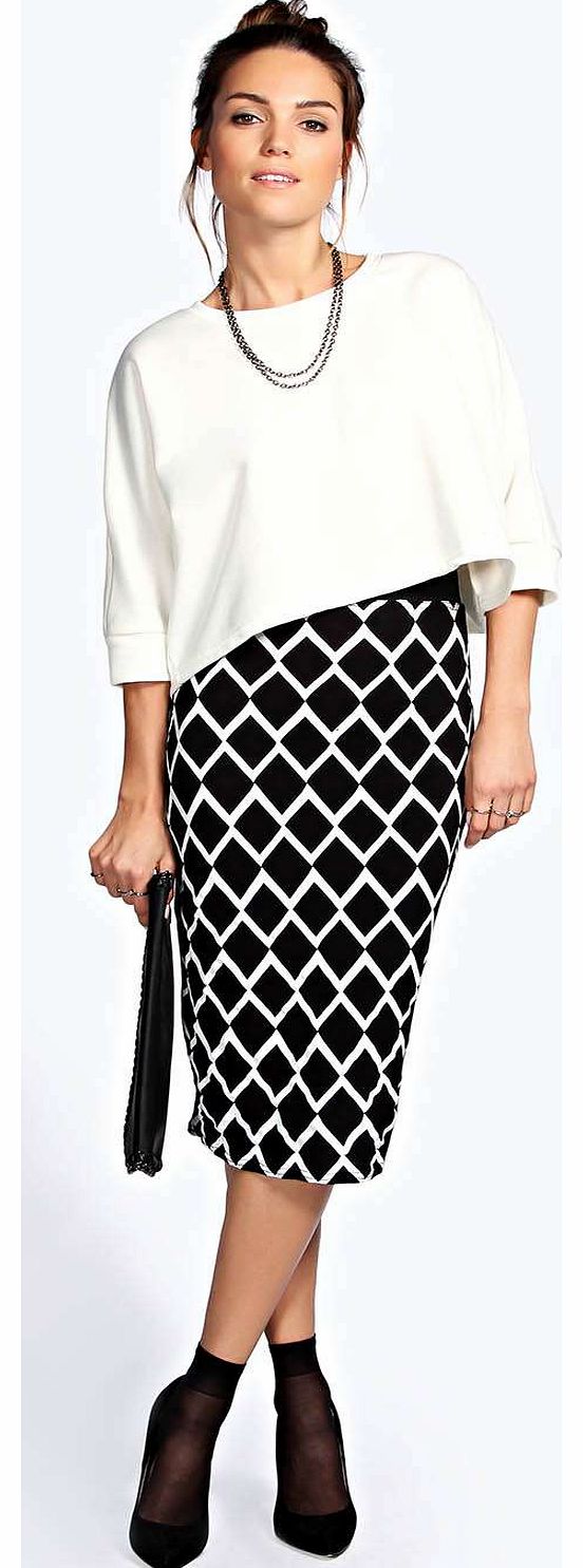 boohoo Penny Grid Print Midi Skirt - black azz17685