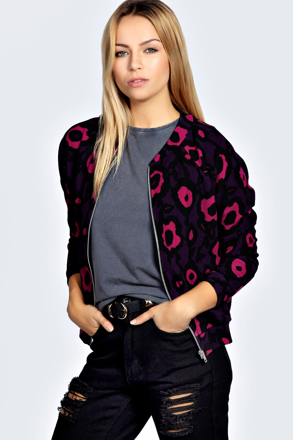 Pheobe Flower Bomber Jacket - grape