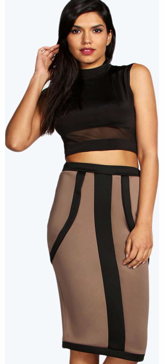 boohoo Pheobe Panelled Scuba Midi Skirt - mocha azz16885