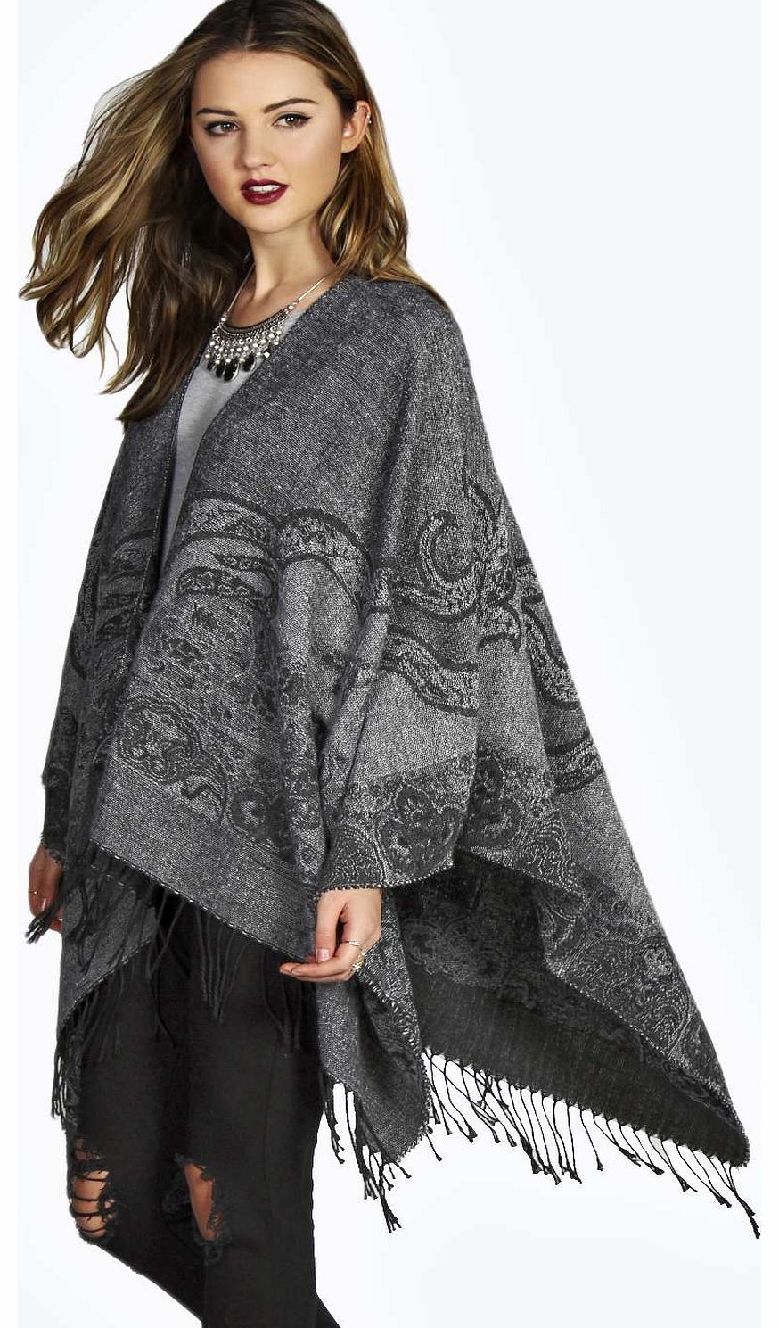 Poppy Paisley Blanket Cape - white azz15494