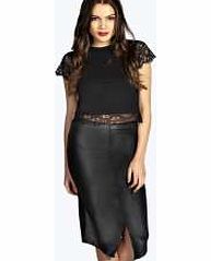 boohoo PU Front Pencil Midi Skirt - black azz15604