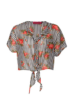 Rachel Tie Front Stripe And Rose Chiffon Blouse