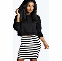 boohoo Ribbed Mono Stripe Bandage Mini Skirt - multi