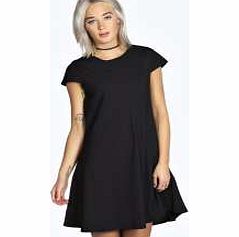 Rosie Cap Sleeve Crepe Swing Dress - black