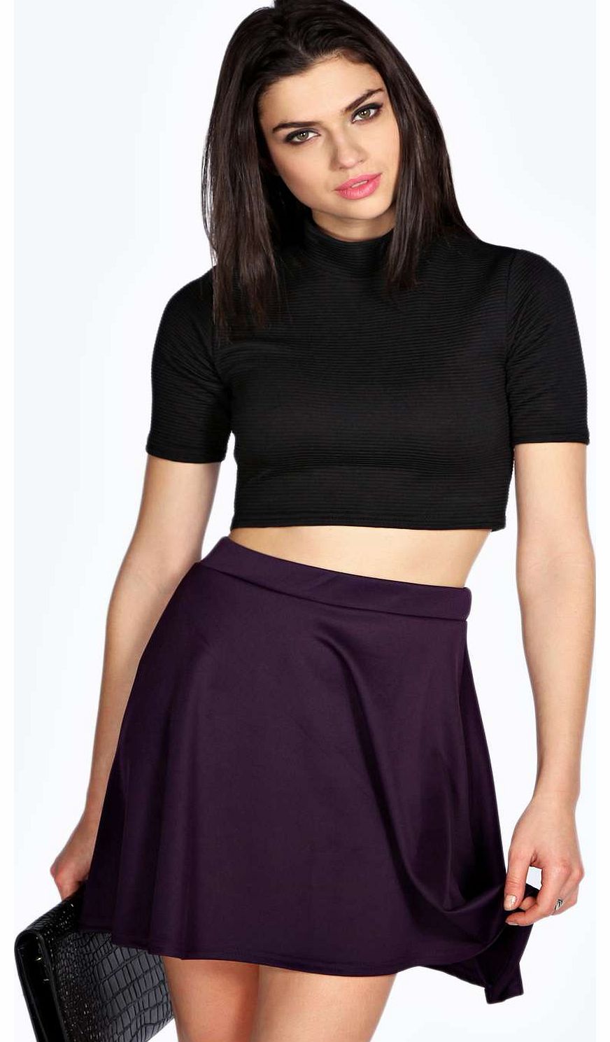 boohoo Rosie Full Circle Scuba Skater Skirt - grape