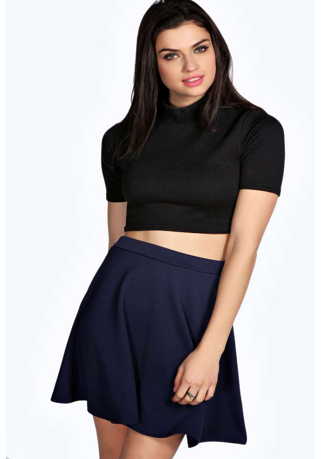 boohoo Rosie Full Circle Scuba Skater Skirt - navy