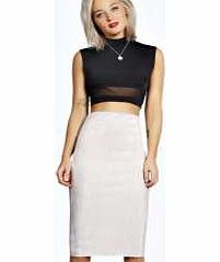 boohoo Rosie Glitter Pleated Midi Skirt - silver azz21377