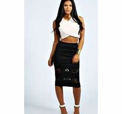 boohoo Sally Lace Insert Midi Skirt - black azz28898