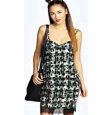 boohoo Sarah Animal Check Slip with Lace Skirt - multi