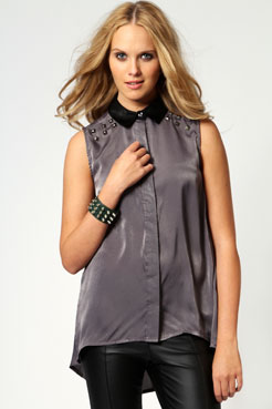 Sarah Studded Front Back Split Sleeveless Blouse