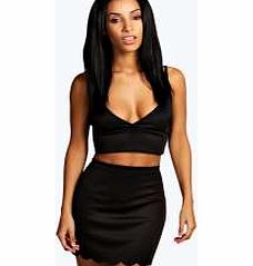 boohoo Scallop Hem Mini Skirt - black azz10844