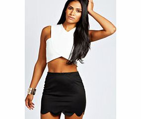 boohoo Scallop Hem Ponte Mini Skirt - black azz29438