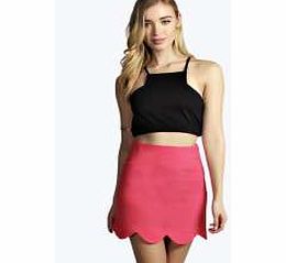 boohoo Scallop Hem Woven Skirt - coral azz10195