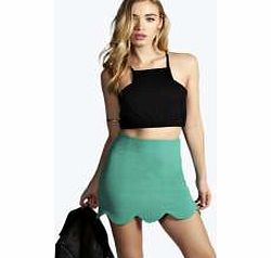 boohoo Scallop Hem Woven Skirt - emerald azz10195