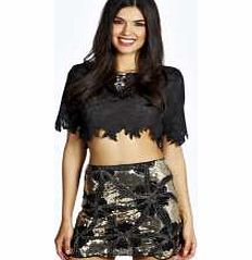 boohoo Scalloped Hem Embellished Mini Skirt - black