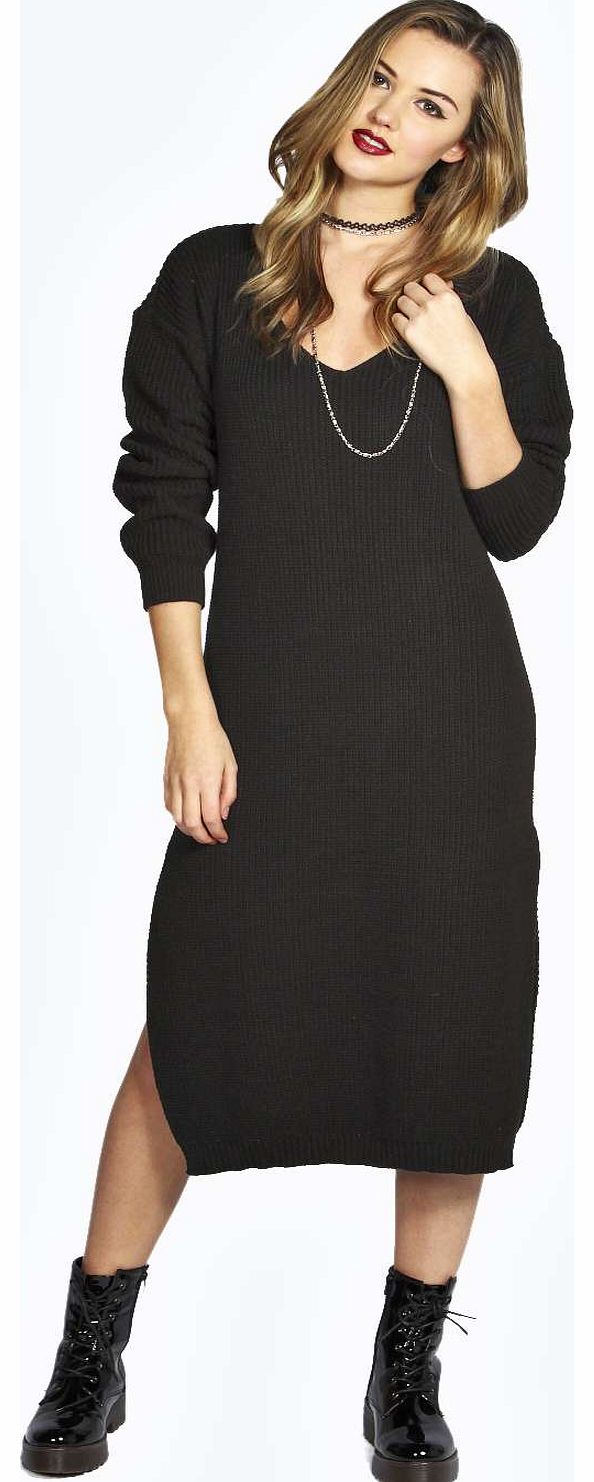 Seren V Neck Side Split Knitted Midi Dress -