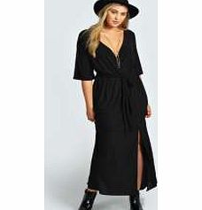 Sheena Wrap Front Slinky Maxi Dress - black