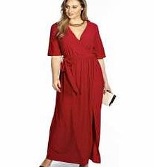 Sheena Wrap Front Slinky Maxi Dress - wine