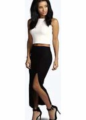 boohoo Side Split Tube Midi Skirt - black azz11600