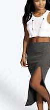 boohoo Side Split Tube Midi Skirt - charcoal azz11600