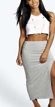 boohoo Side Split Tube Midi Skirt - grey marl azz11600