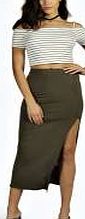 boohoo Side Split Tube Midi Skirt - khaki azz20480