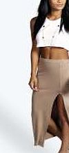 boohoo Side Split Tube Midi Skirt - mocha azz11600