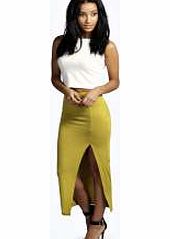 boohoo Side Split Tube Midi Skirt - olive azz11600