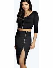 boohoo Side Zip Pencil Midi Skirt - black azz13360